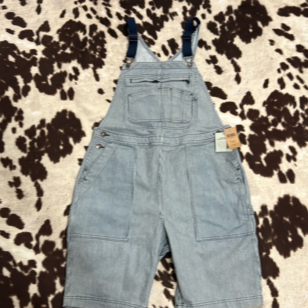 Duluth Trading Co short overalls size m railroad stripe